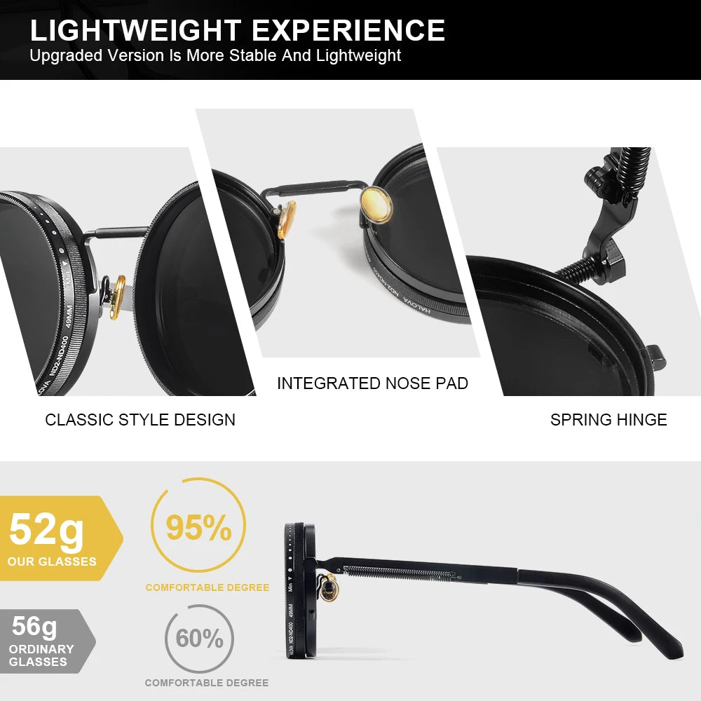 Polarized Round Sunglasses with Adjustable 9-Level ND Dimming UV400 Unisex Retro Fishing Outdoor Shades