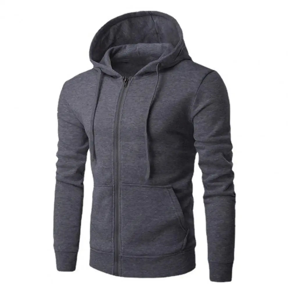 Men's Slim-Fit Zipper Hoodie Jacket – Autumn/Winter Long Sleeve Knit Polyester
