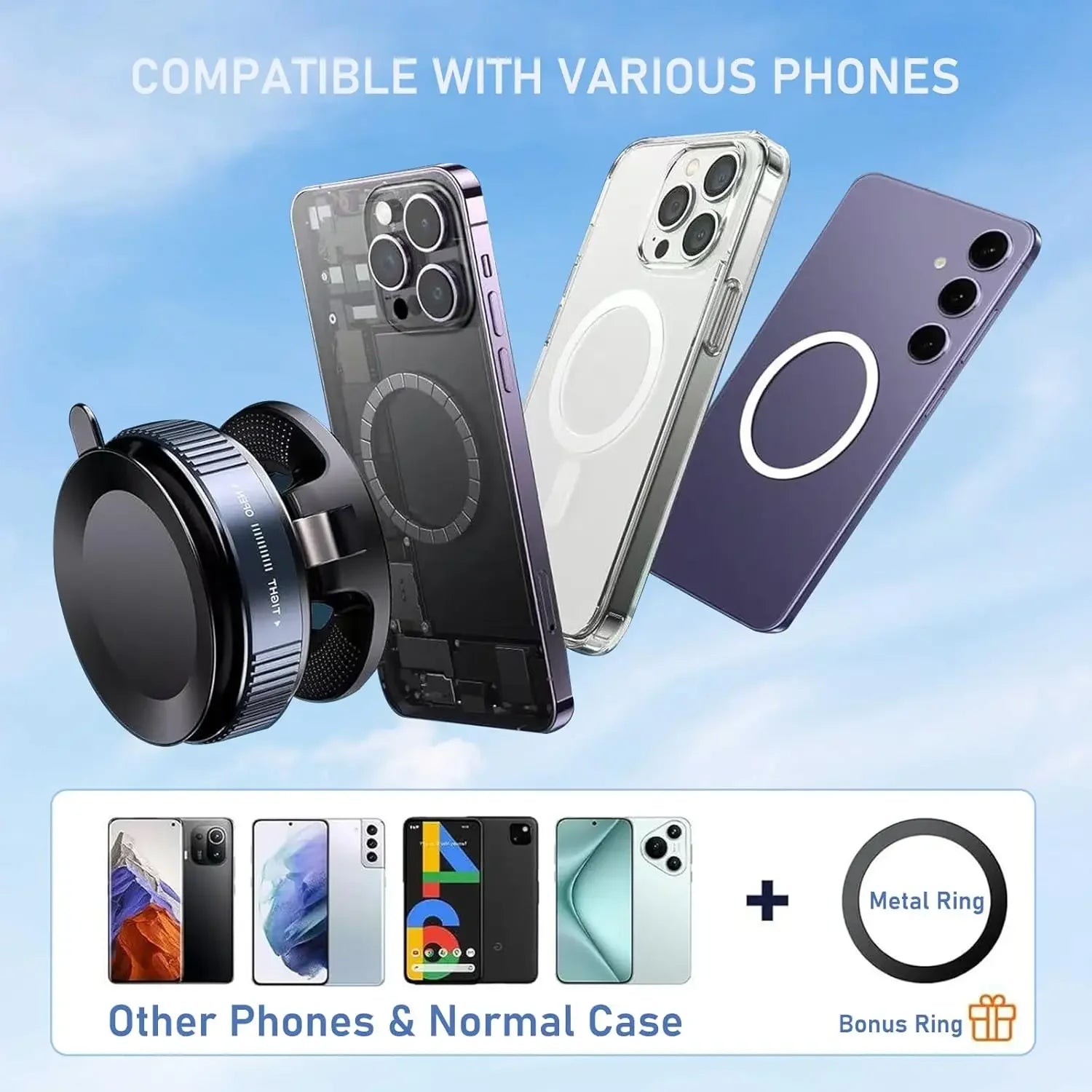 360° Rotating Magnetic Car Phone Holder – Universal Dashboard & Windshield Suction Mount for GPS Navigation