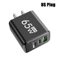GaN 65W Fast USB-C PD Charger 2x USB-C + USB-A Quick Charge Wall Adapter EU/KR Plug