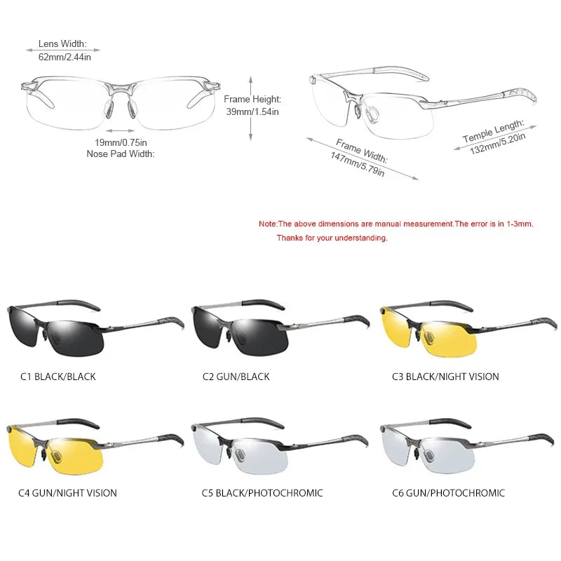 Men's Photochromic Polarized Sunglasses UV400 Color-Changing Driving & Fishing Eyewear