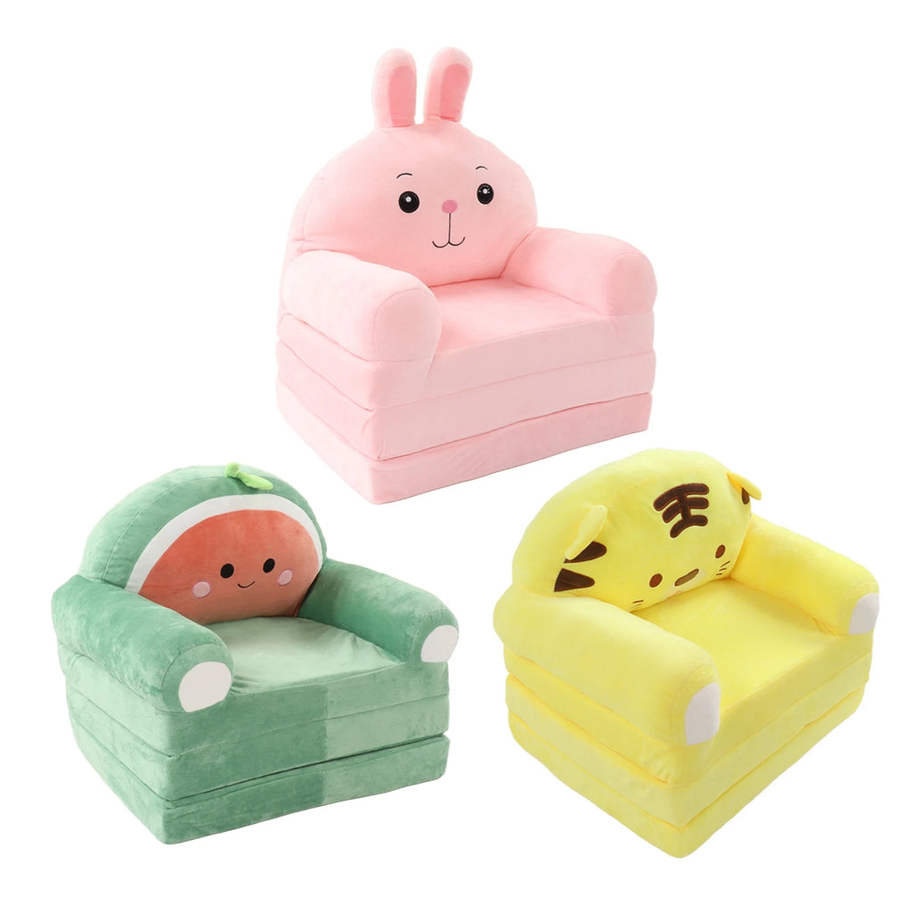 Cartoon Foldable Kids Sofa Bed Plush Washable Children's Armchair with Wide Armrests
