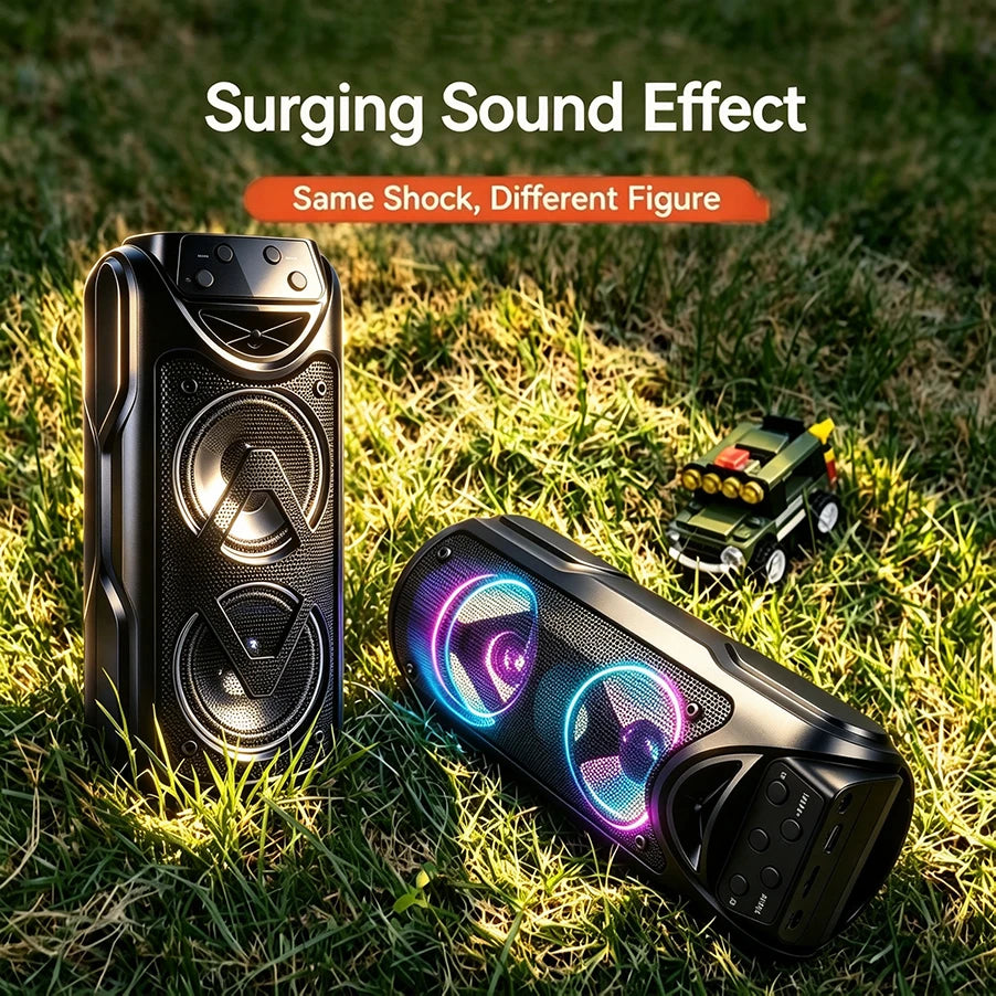 Portable Bluetooth Speaker with Multi-Color LED Lights, TF Card, USB-C & FM Radio — Party & Outdoor Speaker