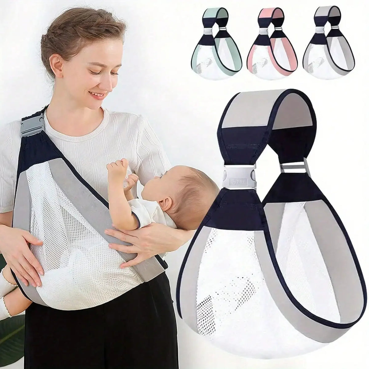 Adjustable Baby Sling Carrier 28–40 lb (13–18 kg) — Breathable Mesh Side Carrier with Safety Buckle & One-Hand Support