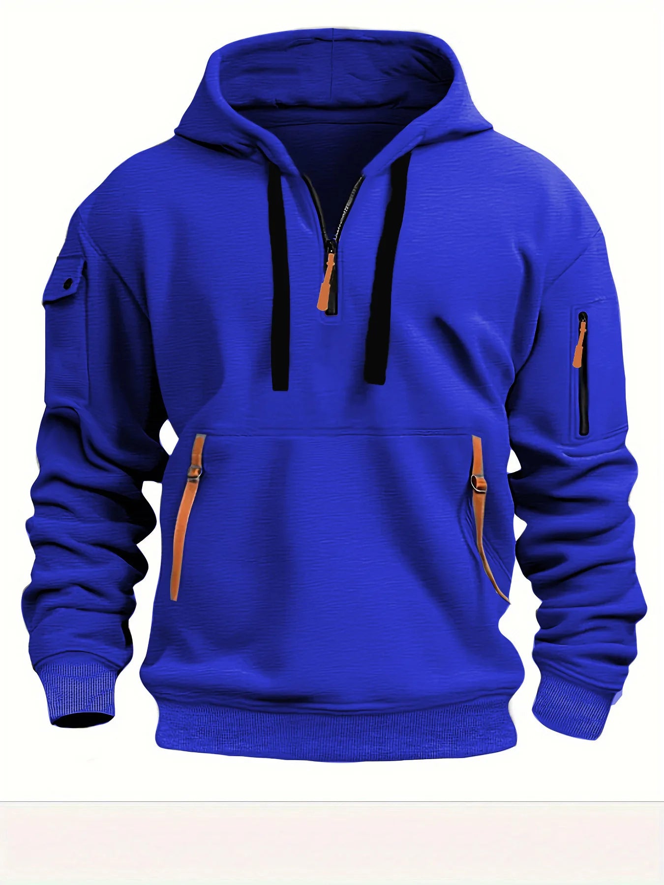 Men's Casual Sports Hoodie – Long-Sleeve Pullover with Sleeve Pocket & Drawstring, Spring/Autumn, Plus Size