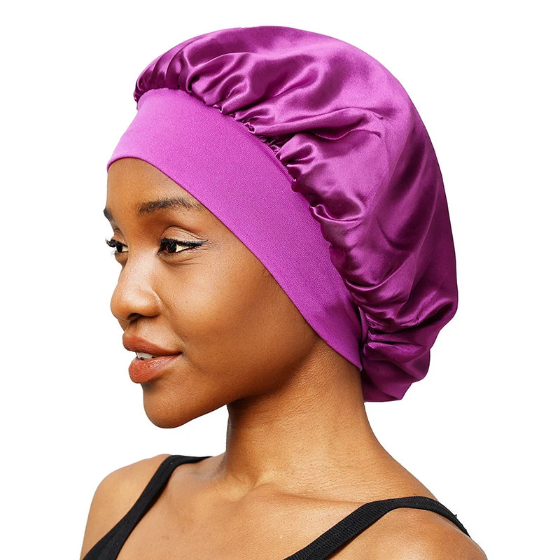 Women's Satin Wide-Brim Sleep Bonnet – Elastic Hair Care Night Cap, One Size