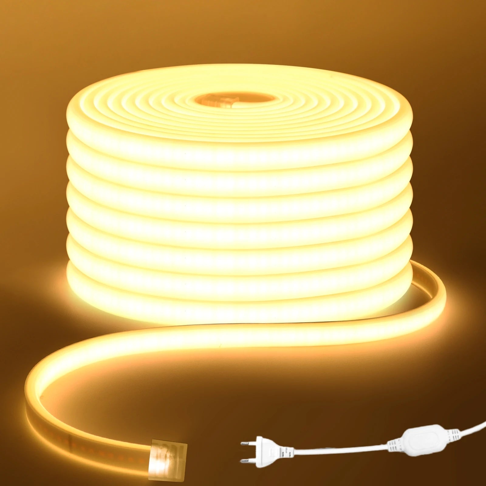 COB LED Strip Light 220-240V EU Dimmer Plug IP67 Waterproof Tape, 3000K/4000K/6000K, 288 LEDs/m