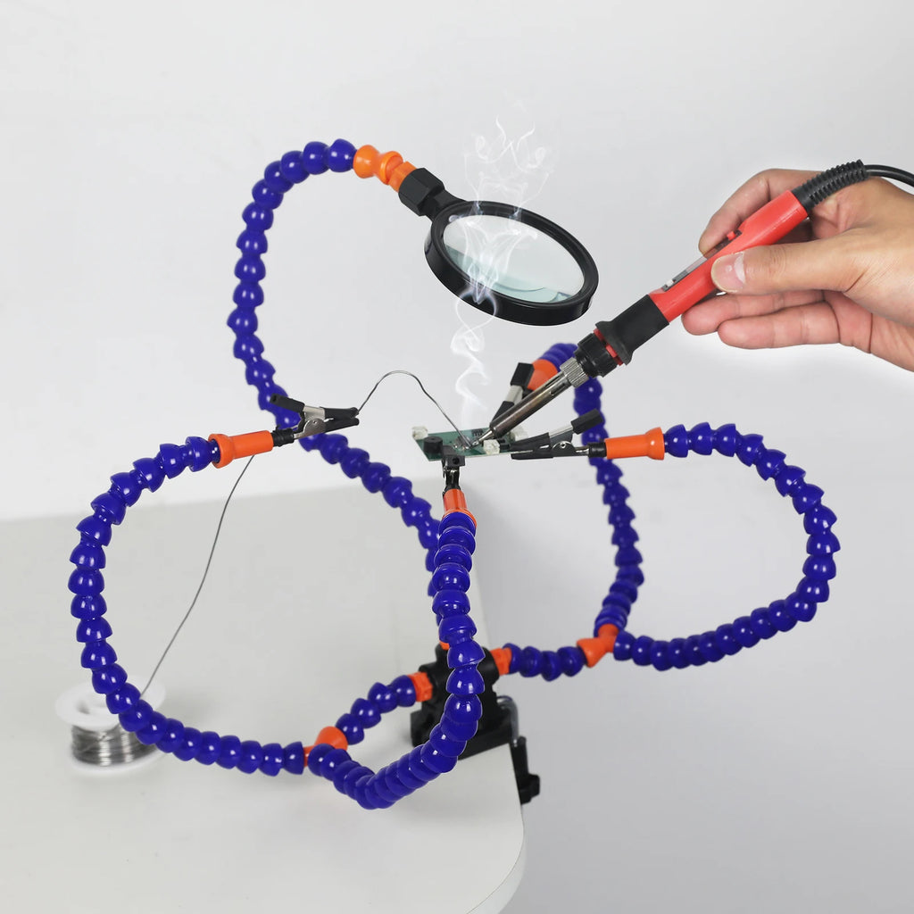 Soldering Helping Hand 3X Magnifier PCB Holder – Soldering Station with 5 Flexible Arms, Alligator Clips & Desk Clamp