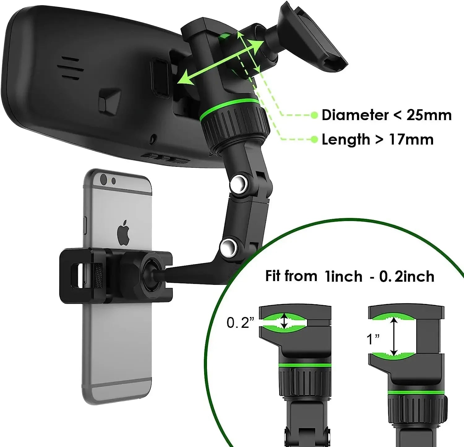 360° Rearview Mirror Car Phone Mount - Universal Clip Holder for Smartphones & GPS