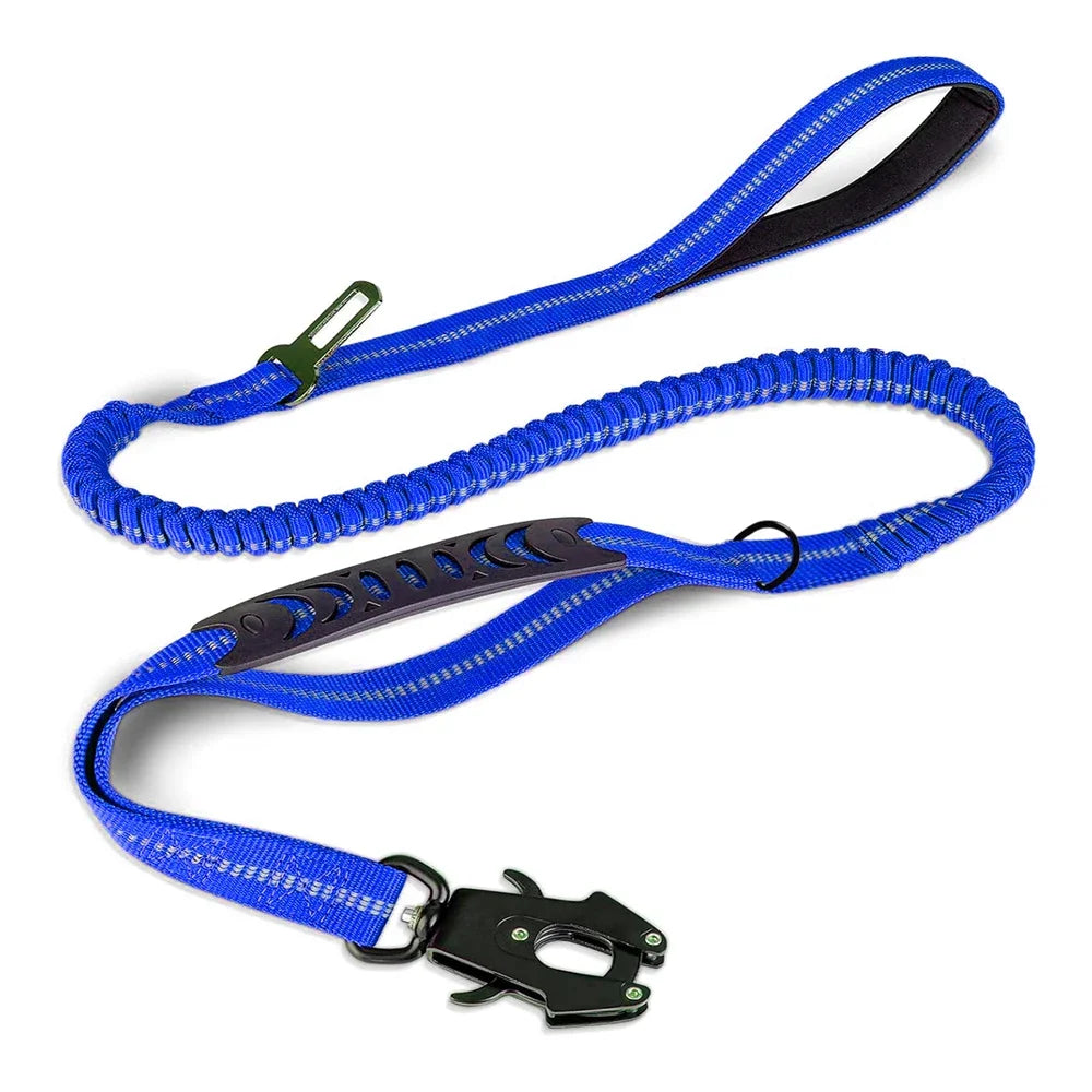 Heavy-Duty Reflective Bungee Dog Leash with Car Seatbelt - No-Pull Tactical Leash for Large Dogs, 47–70 in (120–178 cm)