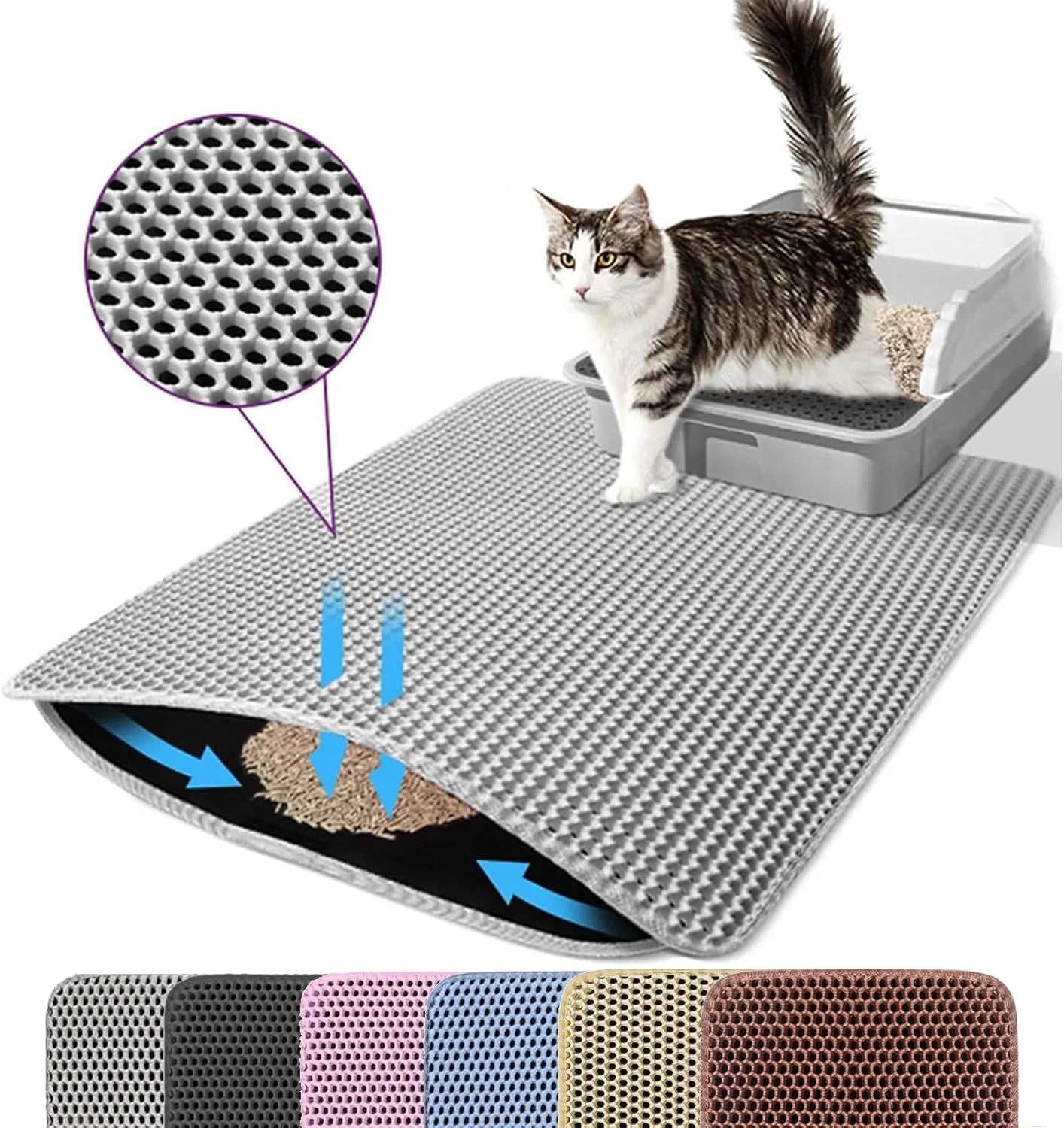 Double-Layer Honeycomb Cat Litter Mat – Waterproof Washable Non-Slip Litter Trapper (30x30, 40x50, 45x60 cm / 12x12, 16x20, 18x24 in)