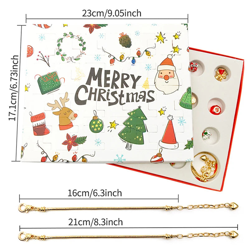 24-Piece Christmas Advent Calendar Pendant Set Necklace DIY Bracelet Blind Box Surprise Gift