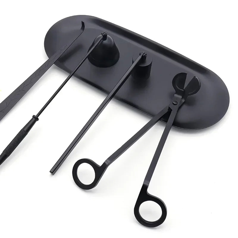 Black Candle Care Kit — Wick Trimmer, Snuffer, Scissors, Hook & Tray (5 Style Options)