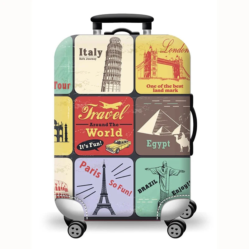 Elastic Stretch Printed Luggage Cover with Zipper & Buckle – Fits 18–32 Inch (46–81 cm) Suitcases – Durable Travel Trolley Protector