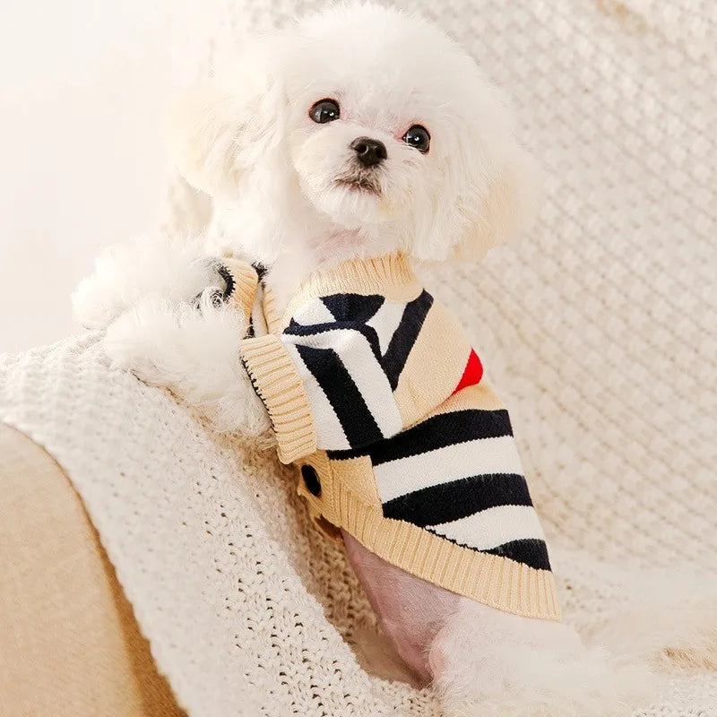 Striped Cotton Cardigan Sweater for Small Dogs & Cats – Warm Pet Coat for Chihuahua, Puppy, Kitten (XS-XL)