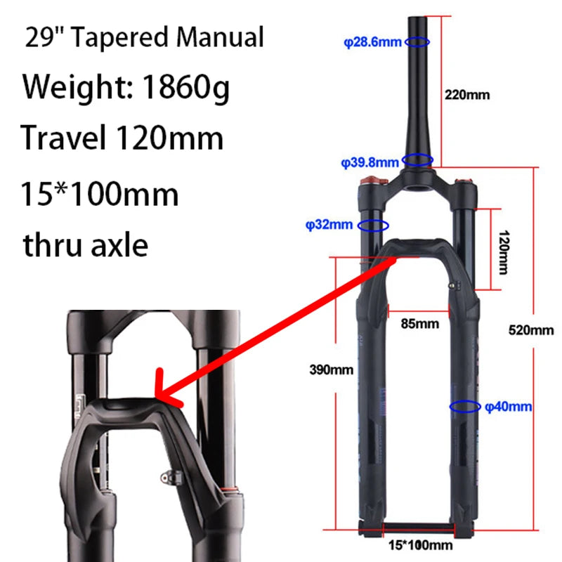 27.5/29-inch Boost Mountain Bike Suspension Fork - 34mm (1.34in) Tapered Stanchion, 120/140mm (4.7/5.5in) Travel, 15x100/110mm Thru-Axle, Adjustable Rebound and Lockout