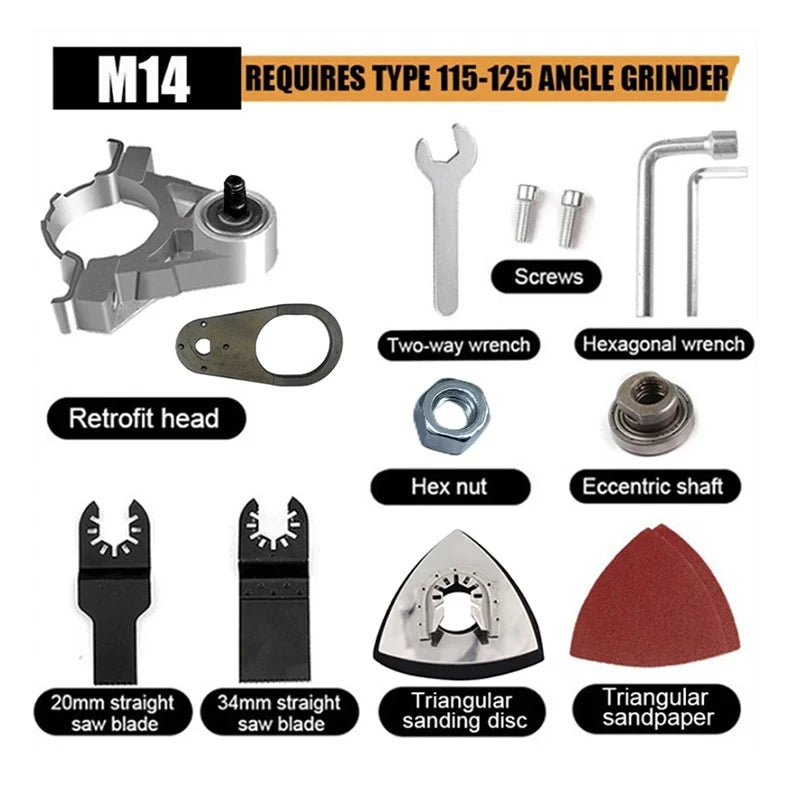 Angle Grinder to Oscillating Tool Adapter Kit M10/M14 - Fits 4 in / 4.5 in / 5 in (100/115/125 mm)