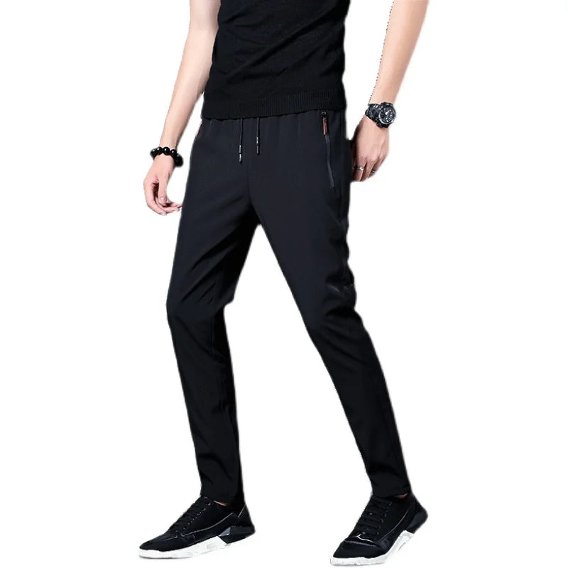 Men's Ice Silk Quick-Dry Slim Fit Casual Sports Pants — Korean Straight Leg Ankle-Length