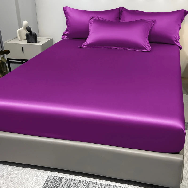 Satin Ice Silk Solid Fitted Sheet — 1-Piece Bed Sheet (Pillowcase Not Included)