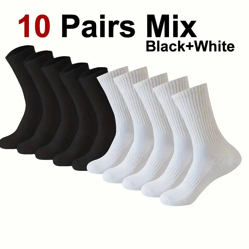 5/10/20 Pairs Neutral Solid Mid-Crew Socks - Breathable Sweat-Wicking Antibacterial Sports Socks