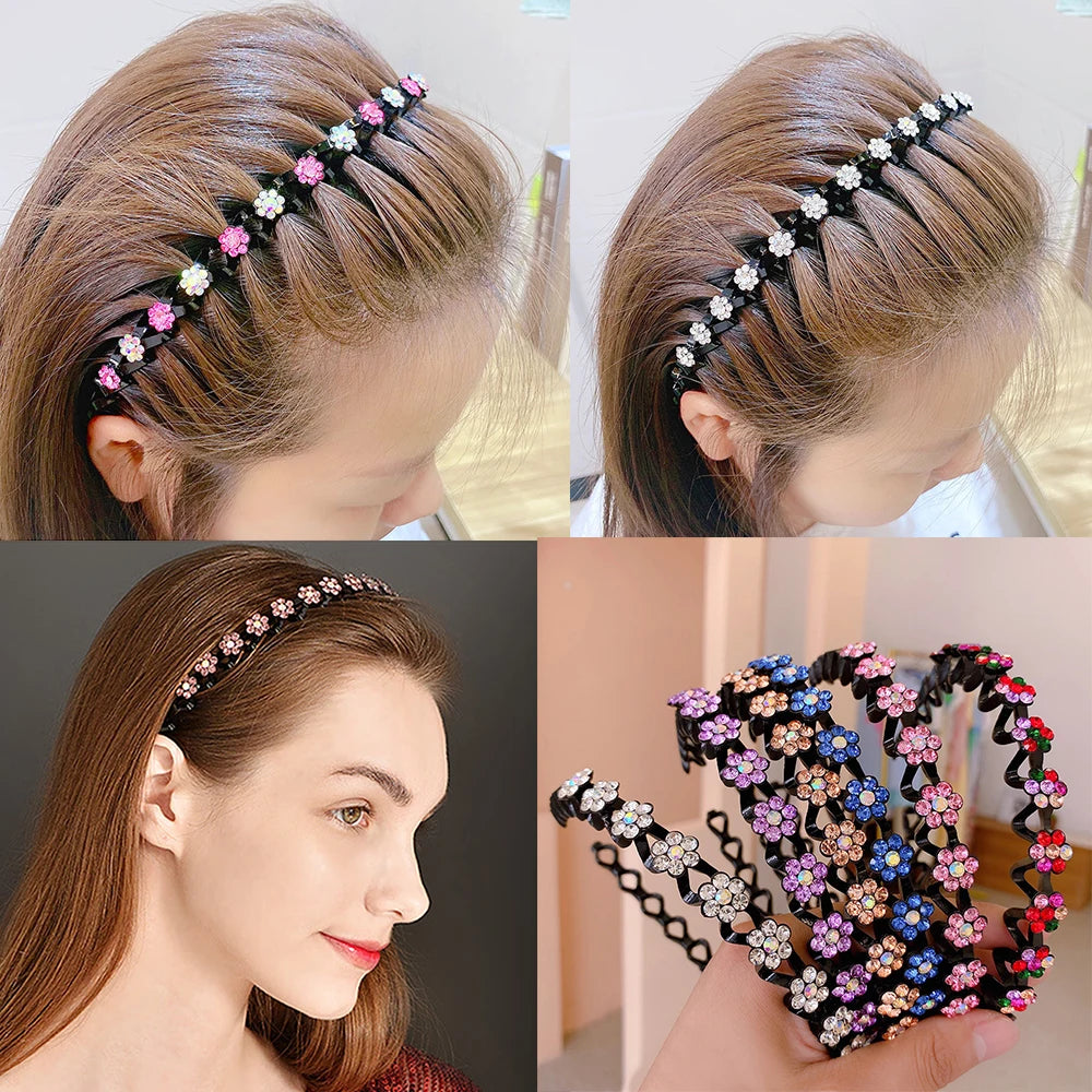 Pearl Rhinestone Non-Slip Elastic Flower Headband for Girls & Women