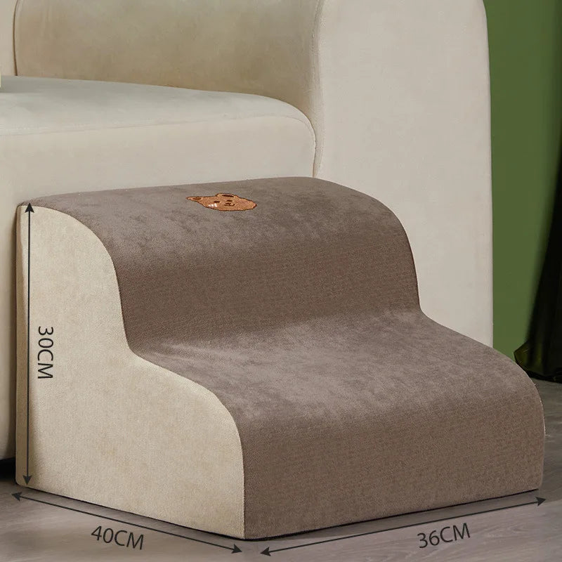 2-Step Pet Stairs for Small & Senior Dogs, Anti-Slip Coral Fleece Ramp with Removable Zipper Cover (36 x 40 x 30 cm | 14.2 x 15.7 x 11.8 in)