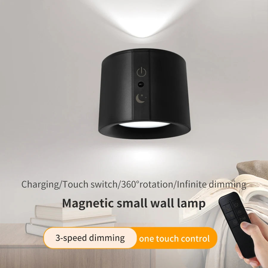 Magnetic Rechargeable LED Wall Sconce - Dual Head 360° Rotatable, 3-Color Touch & Remote Wall Lamp