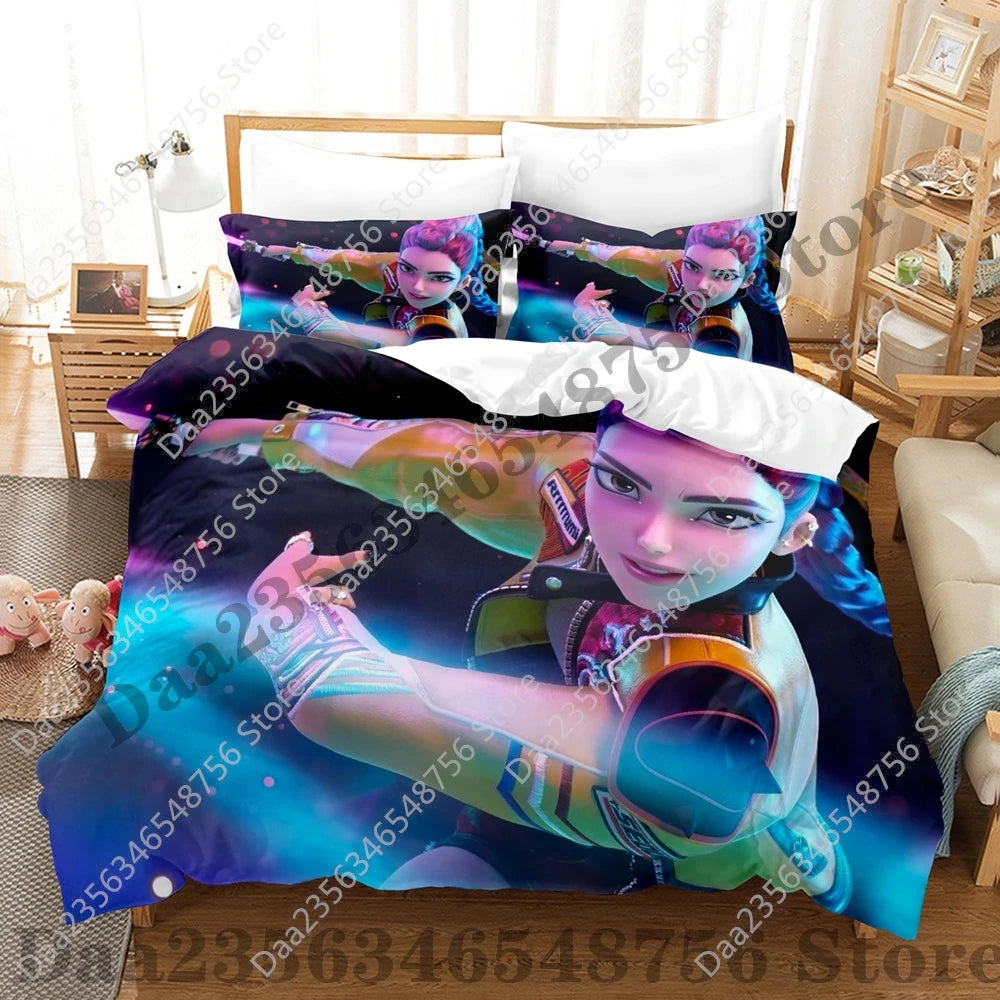 K-Pop Demon Hunter Anime 3D Print Duvet Cover Set – Twin/Full/Queen/King 3-Piece Bedding (Duvet Cover + 2 Pillowcases)