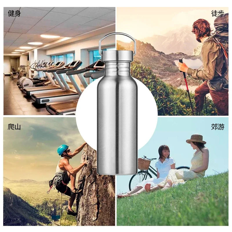 Stainless Steel Water Bottle Single Wall Wide Mouth 500/750/1000ml (16.9/25.4/33.8 fl oz) Sports & Cycling Bottle with Lid