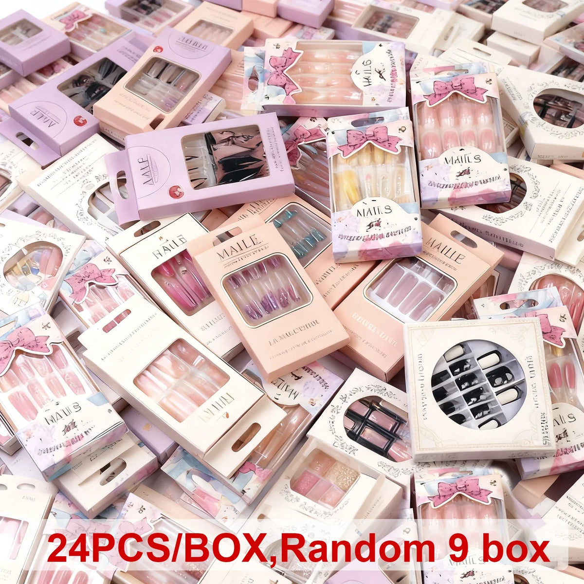 24-Piece Reusable Press-On Nails Set Short Medium Long French Almond Square Y2K Designs