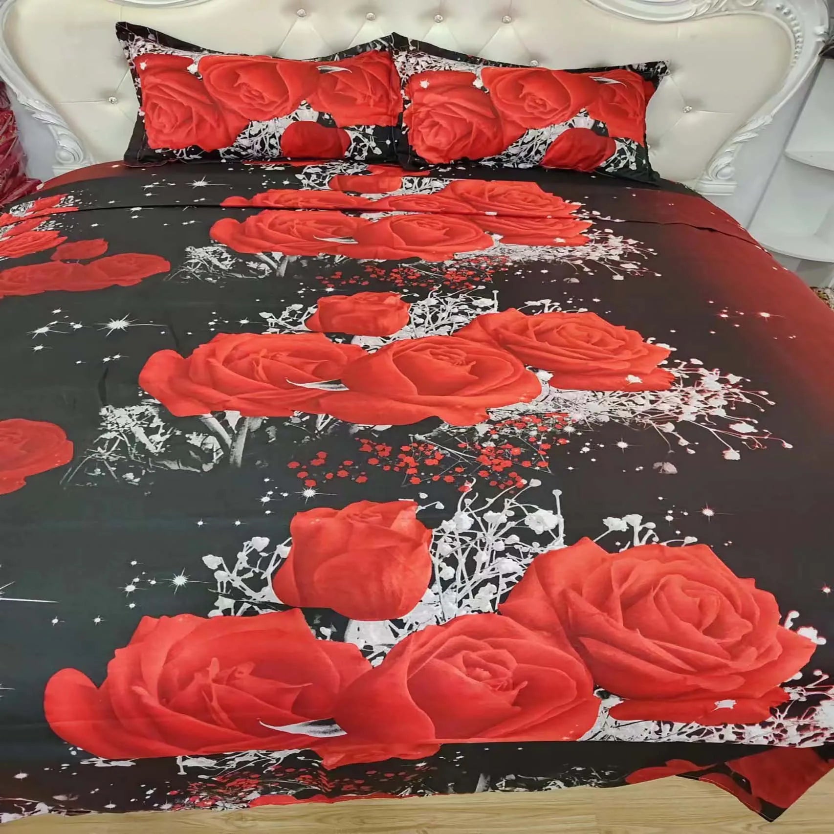 2/3-Piece Red Rose Print Microfiber Duvet Cover Set – Soft Bedding (Duvet Cover + 1/2 Pillowcases, No Insert)