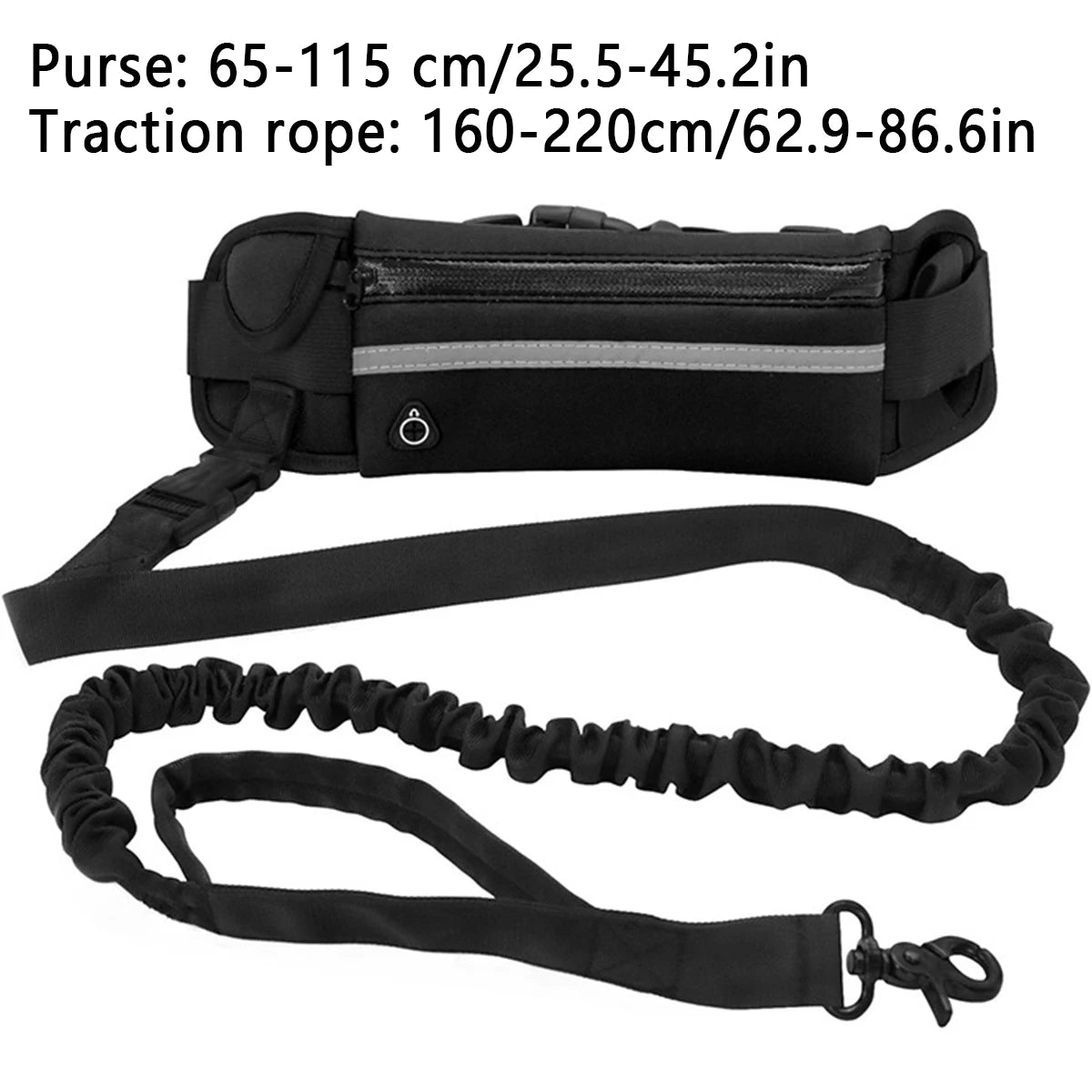 Hands-Free Reflective Retractable Dog Leash with Waist Bag 8M (26ft) Adjustable 27–55in Elastic Belt for Running & Walking