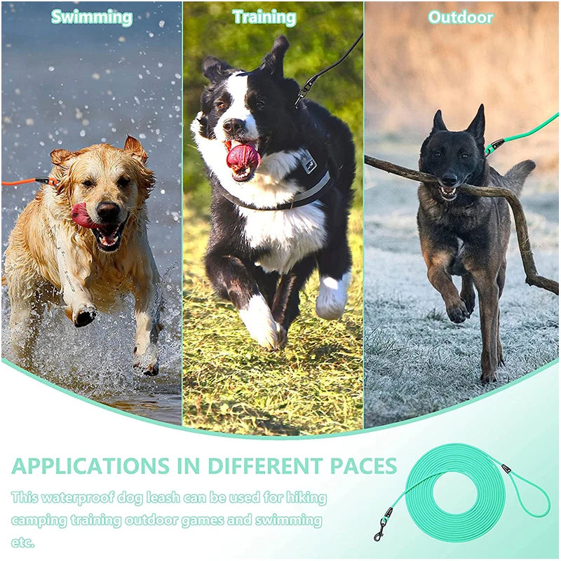 Waterproof PVC Dog Training Leash – Long Recall Leash 5ft/1.5m, 10ft/3m, 20ft/6m, 30ft/9m – Odor-Resistant & Tangle-Free