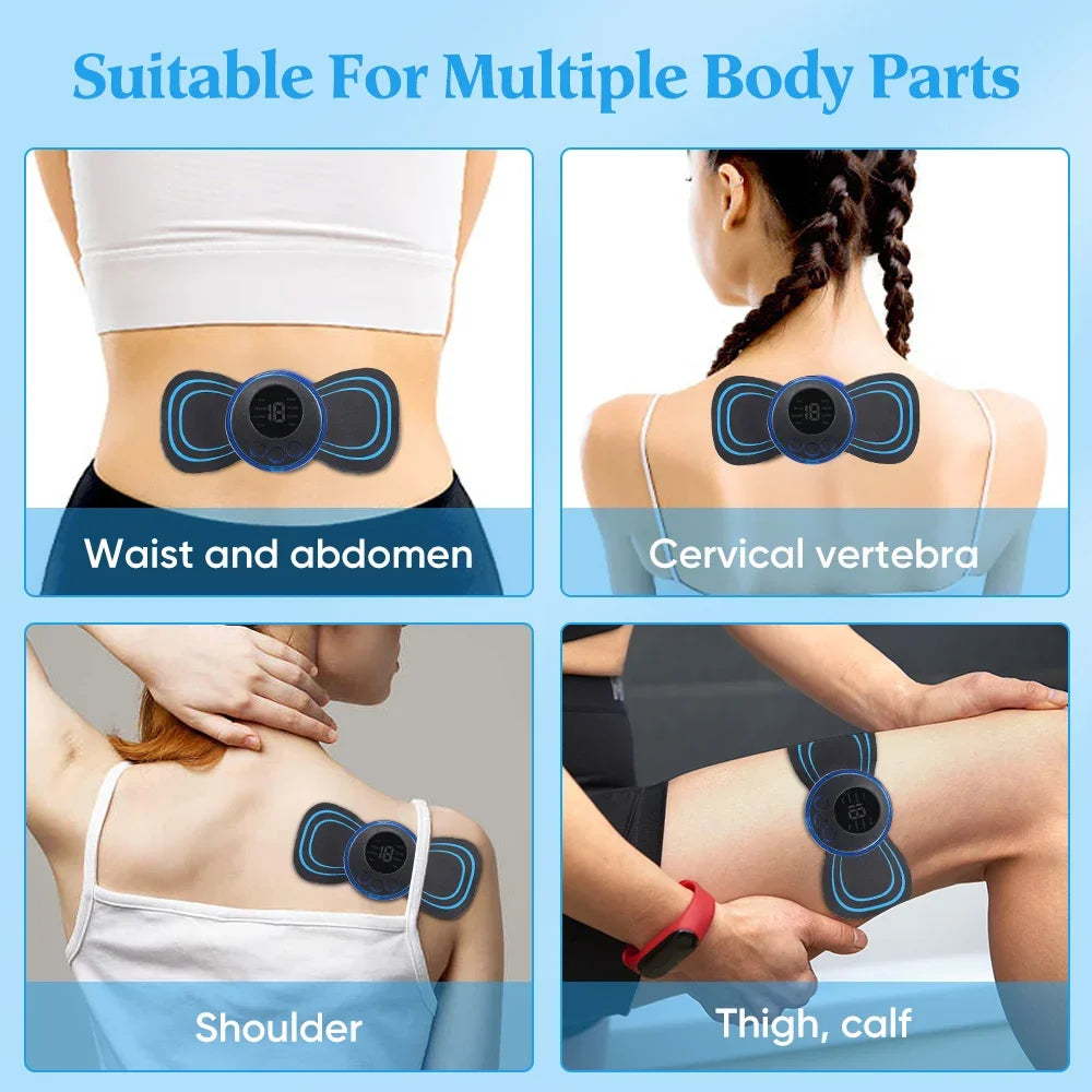 Portable EMS Neck & Body Muscle Stimulator – Low-Frequency TENS Pain Relief Massager with Gel Patches
