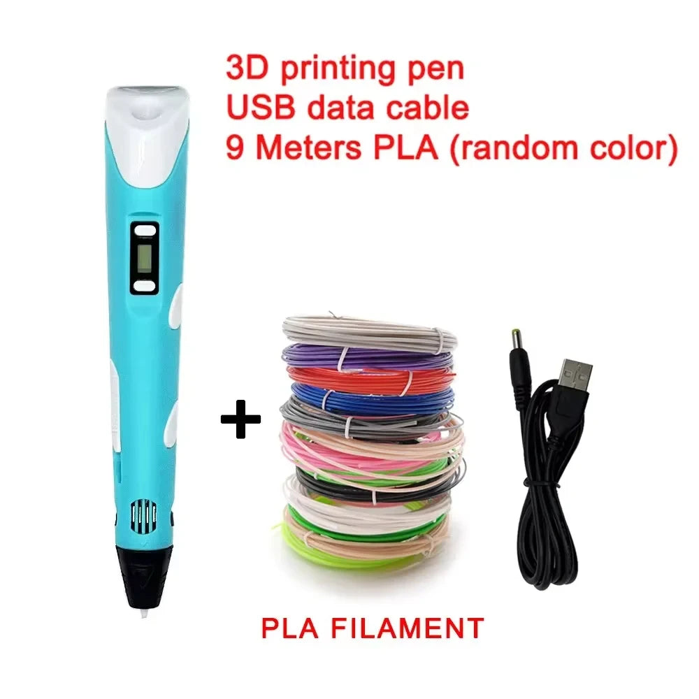 USB Rechargeable 3D Printing Pen with 9M (29.5 ft) PLA Filament — 0.7mm Nozzle, 180–220°C Adjustable Creative 3D Drawing Pen Gift