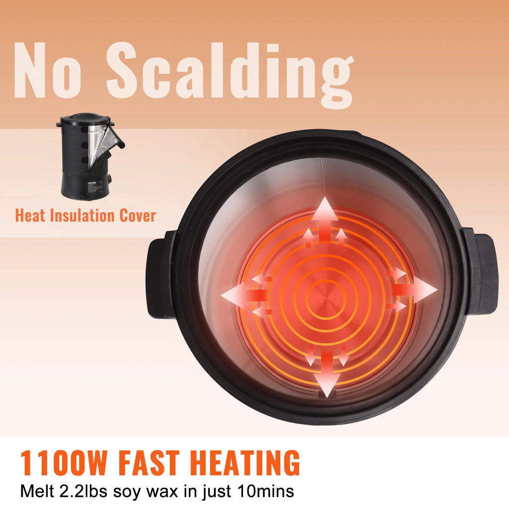6.5L (10 lb) Electric Wax Melter for Candle Making - Stainless Steel Wax Melting Pot with Pour Spout & 9-Level Temp Control
