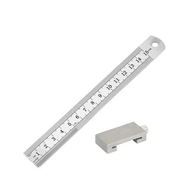 Portable Woodworking Positioning Stop Block with Steel Ruler – Measuring & Marking Gauge for Carpentry