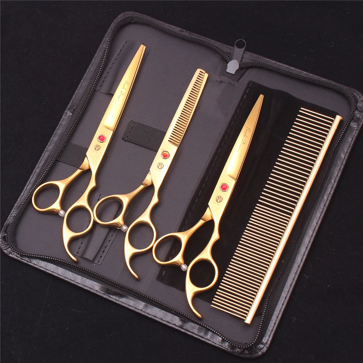 7-Inch (19.5 cm) Stainless Steel Pet Grooming Scissors Kit – Straight, Thinning, Chunker & Curved Shears