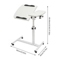 Adjustable White Mobile Laptop Table Stand with Lockable Wheels, Height & 360° Tilt C-Table for Bed Sofa Home Office