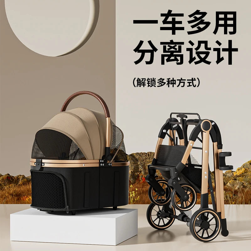 2-in-1 Foldable Pet Stroller with Detachable Carrier Bag – Portable Dog & Cat Cart for Small Pets