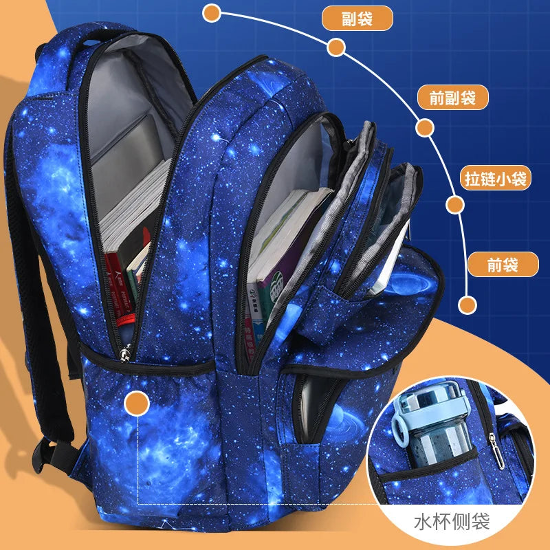 Starry Sky Kids Backpack - Waterproof School Bag for Boys & Girls, Polyester Book Bag
