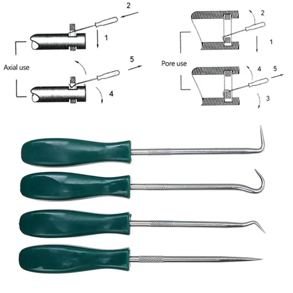 4-Piece Oil Seal Pick Hook Set 135mm (5.31 in) Valve Seal Removal Tools for Auto, Garage & Mechanics