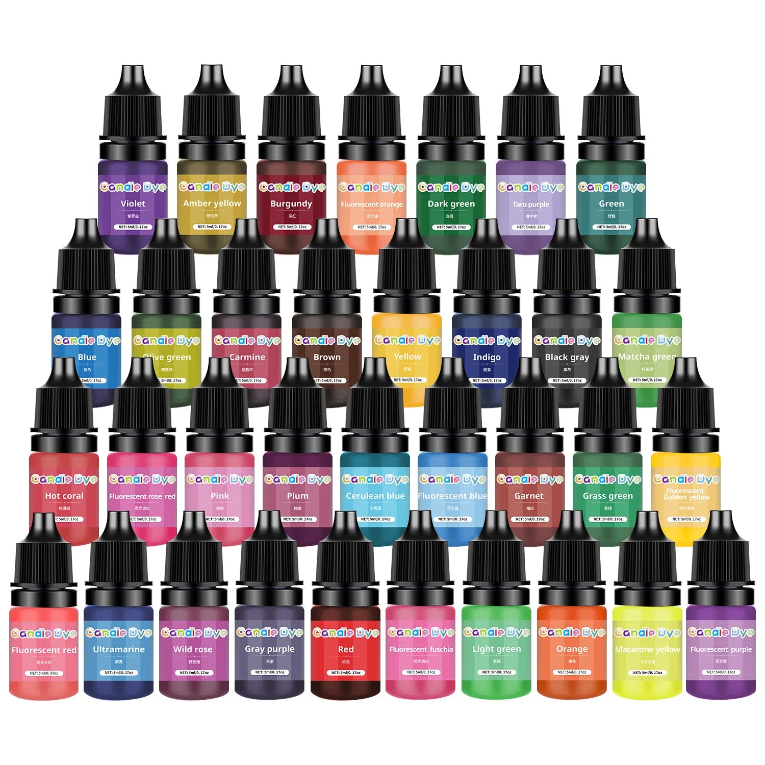 33-Color Liquid Candle Dye Set 5 ml Bottles Non-Toxic Soy Wax Pigments for Candle & Soap Making