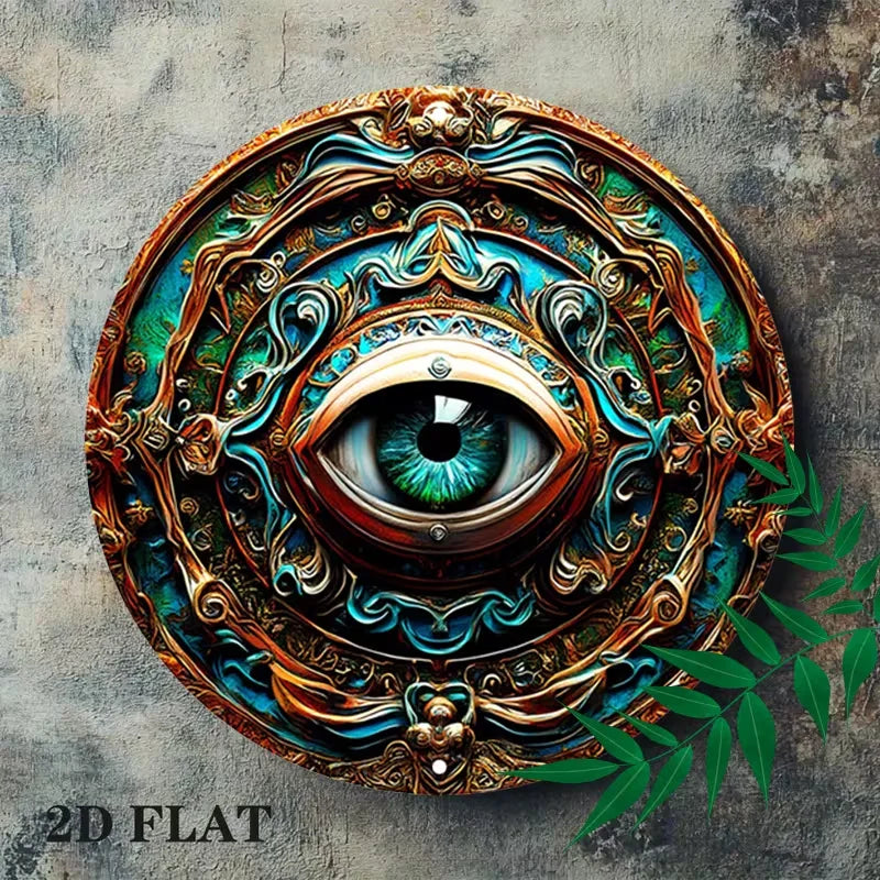 Evil Eye Tin Wall Decor - Boho Rustic Mandala Trident Metal Sign