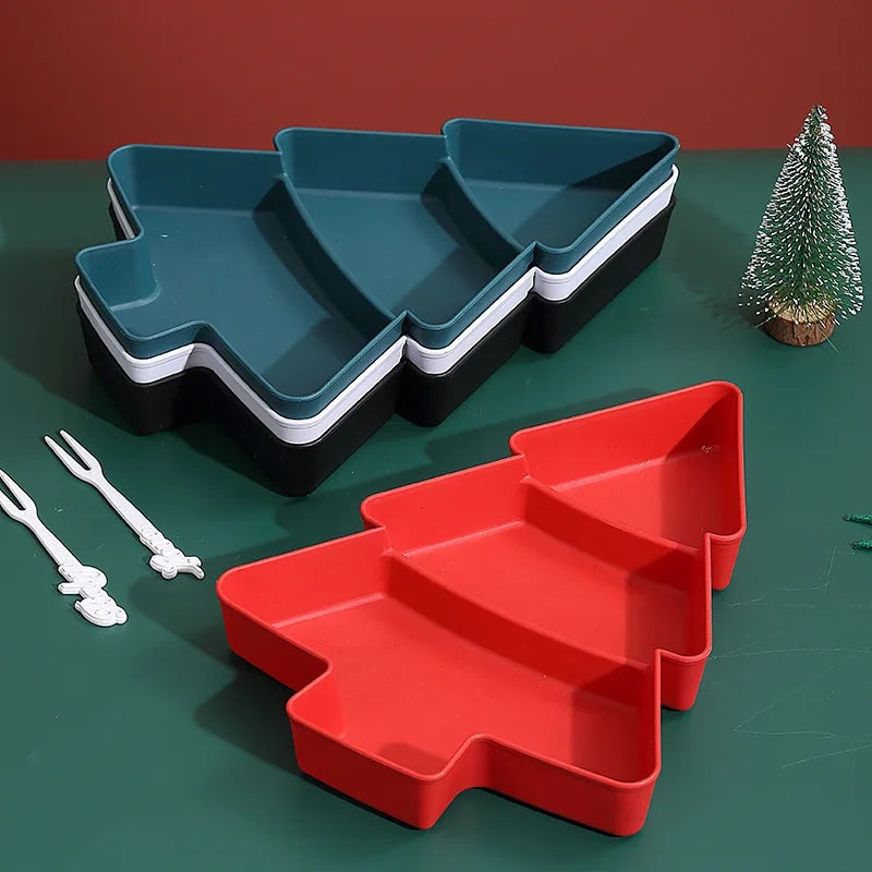 Christmas Tree Snack Plate - Food-Grade Plastic Candy, Nuts & Dry Fruit Tray (26 x 18.5 cm / 10.2 x 7.3 in)