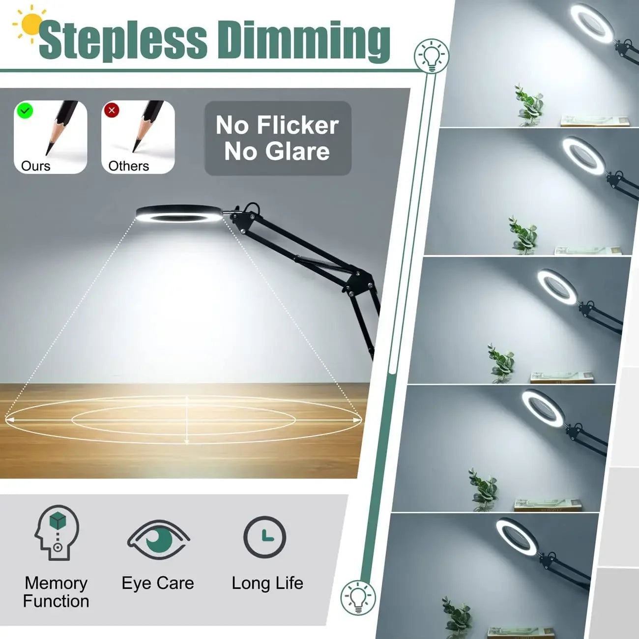 5X LED Magnifying Lamp with 4.3-inch (110 mm) Lens — 72 LED USB Dimmable 3-Color Clamp Magnifier for Soldering, Reading, Beauty & Crafts