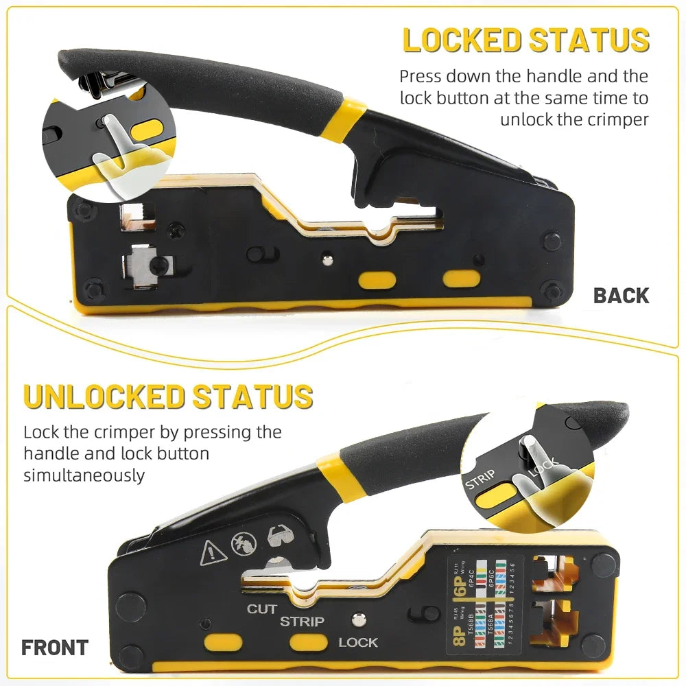 Through-Hole Wire Crimper 8P/6P Dual-Use Punch-Down Pliers for RJ45 & RJ11 Modular Plugs
