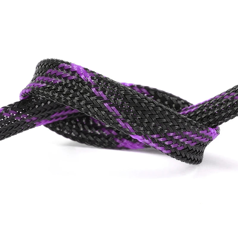 Expandable PET Braided Cable Sleeve 3–30mm (0.12–1.18in) High-Density Spiral Wrap — Insulated Wire Protector, Black/Blue, Red, UV Green/Yellow, Purple