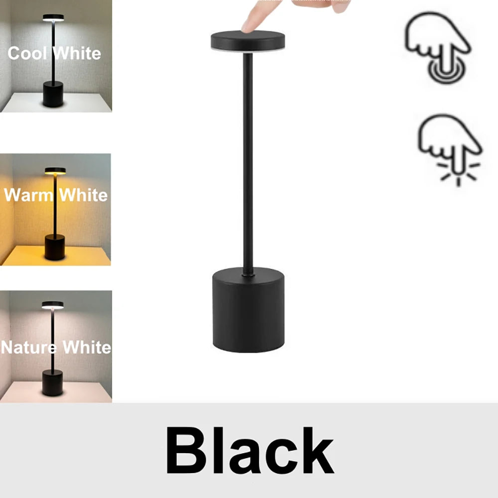Rechargeable Touch LED Table Lamp, Portable Cordless Dimmable 3-Color 360-Degree Metal Night Light for Bedroom & Office