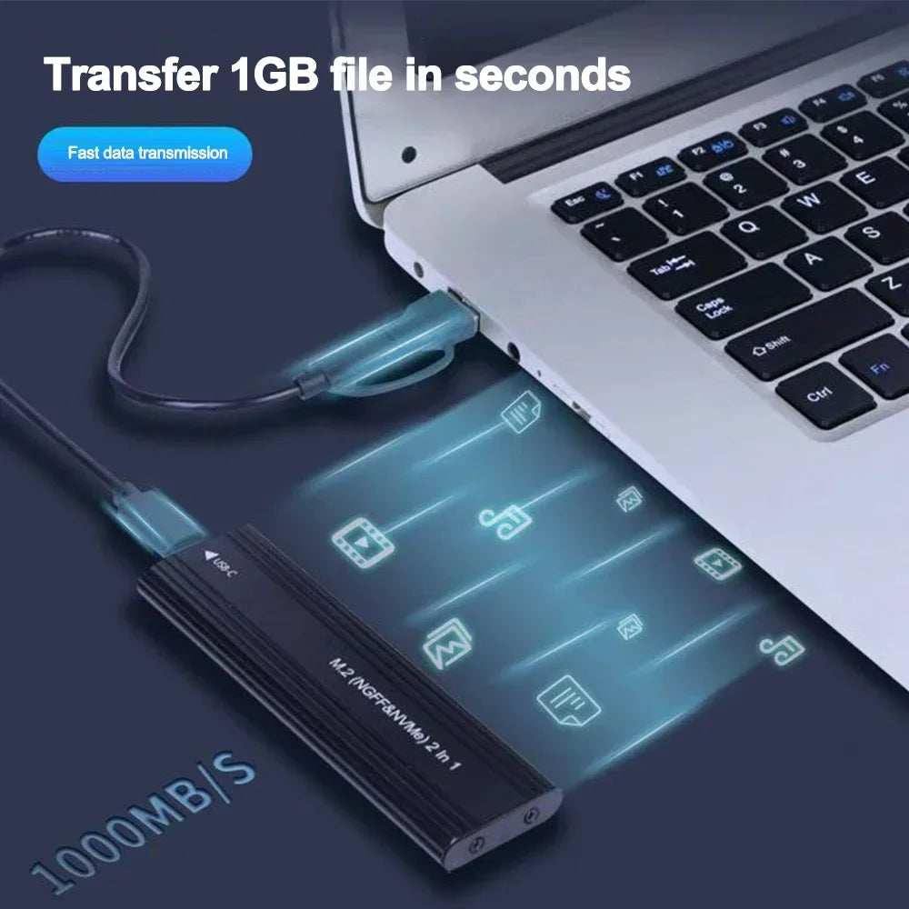 M.2 NVMe/SATA Dual-Protocol SSD Enclosure USB-C 3.1 — 10Gbps External M.2 Case (2230/2242/2260/2280)